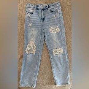 Risen Sequined Stylish Blue Distressed Women Jeans